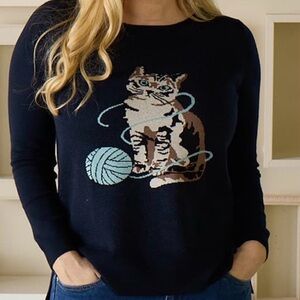 Astrologie Navy Cat Intarsia Sweater - Size L